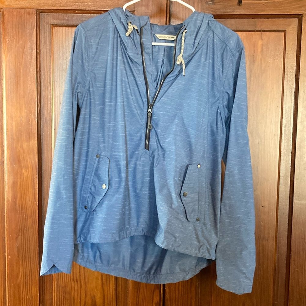 TOAD&CO Totem Anorak Women’s Blue Hooded 3/4 Zip Rain Jacket Sz M EUC